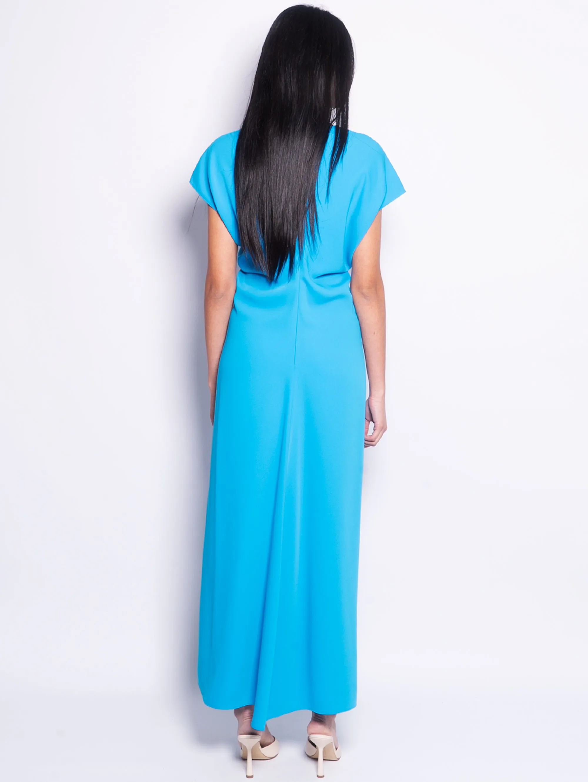 Turquoise Long Dress with V-Neck