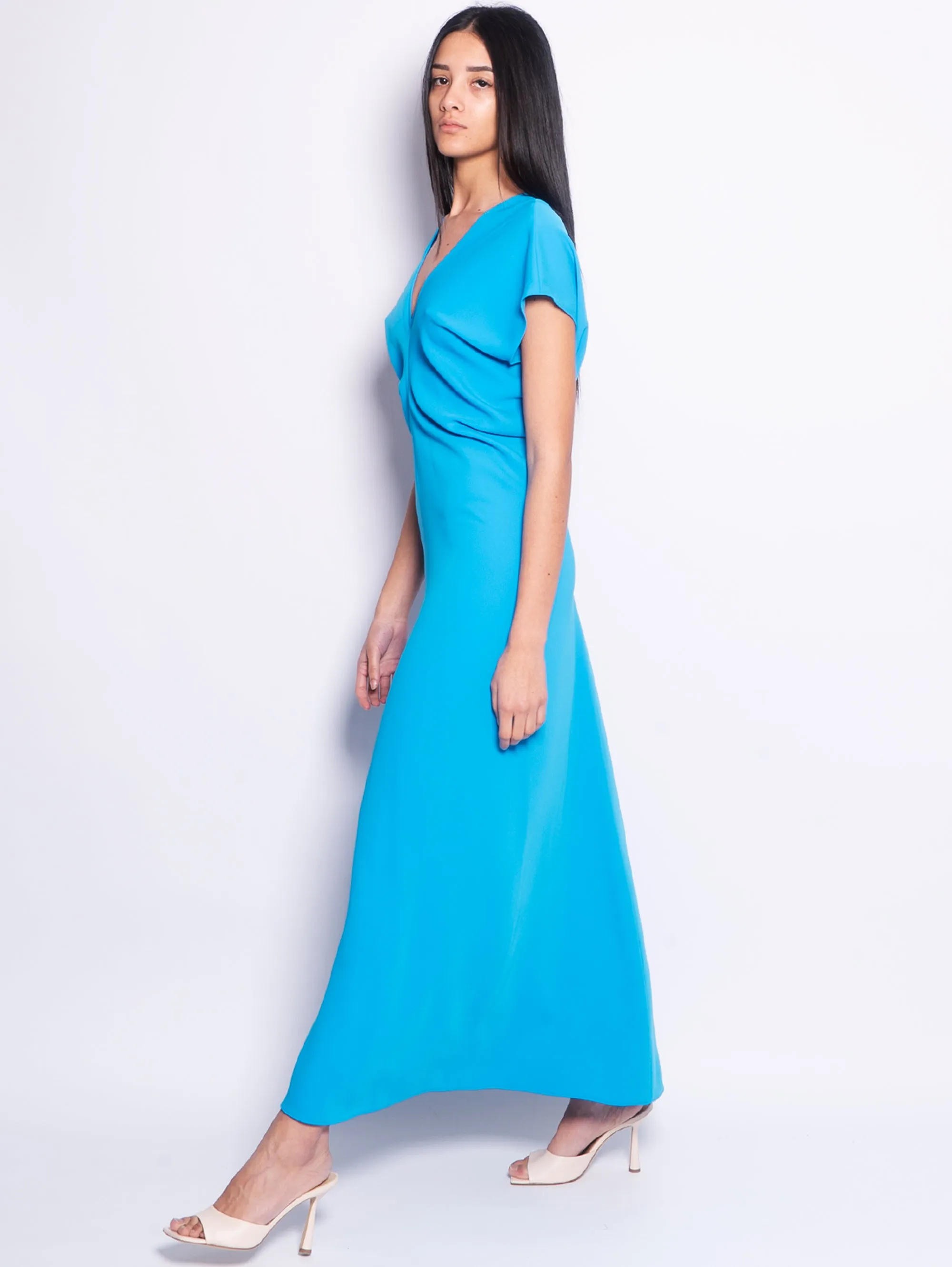 Turquoise Long Dress with V-Neck