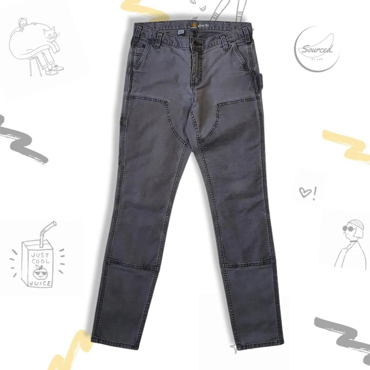 Vintage Carhartt Slim Fit Cargo Style Charcoal Grey Womens Trousers (UK- 6 To 8)
