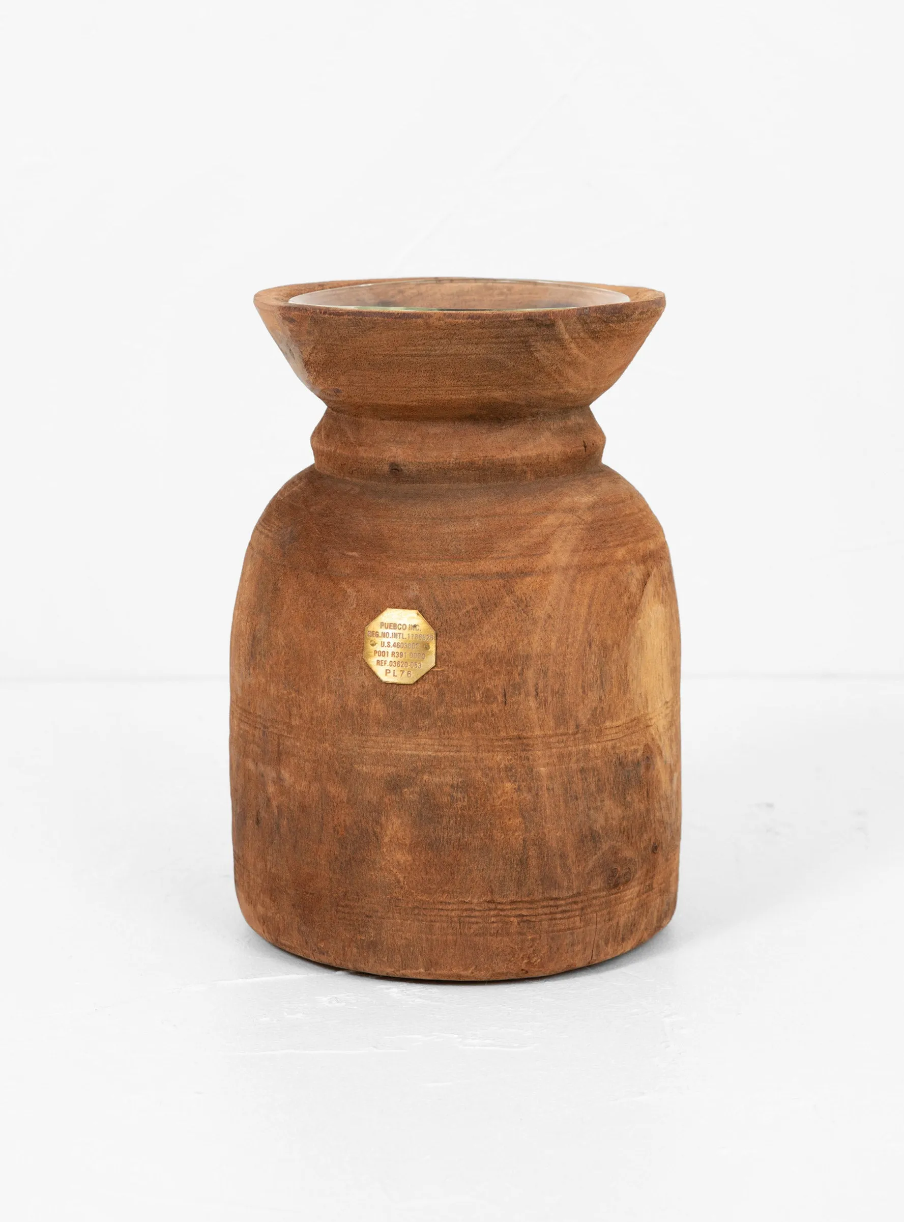 Vintage Wooden Vase with Glass Cylinder