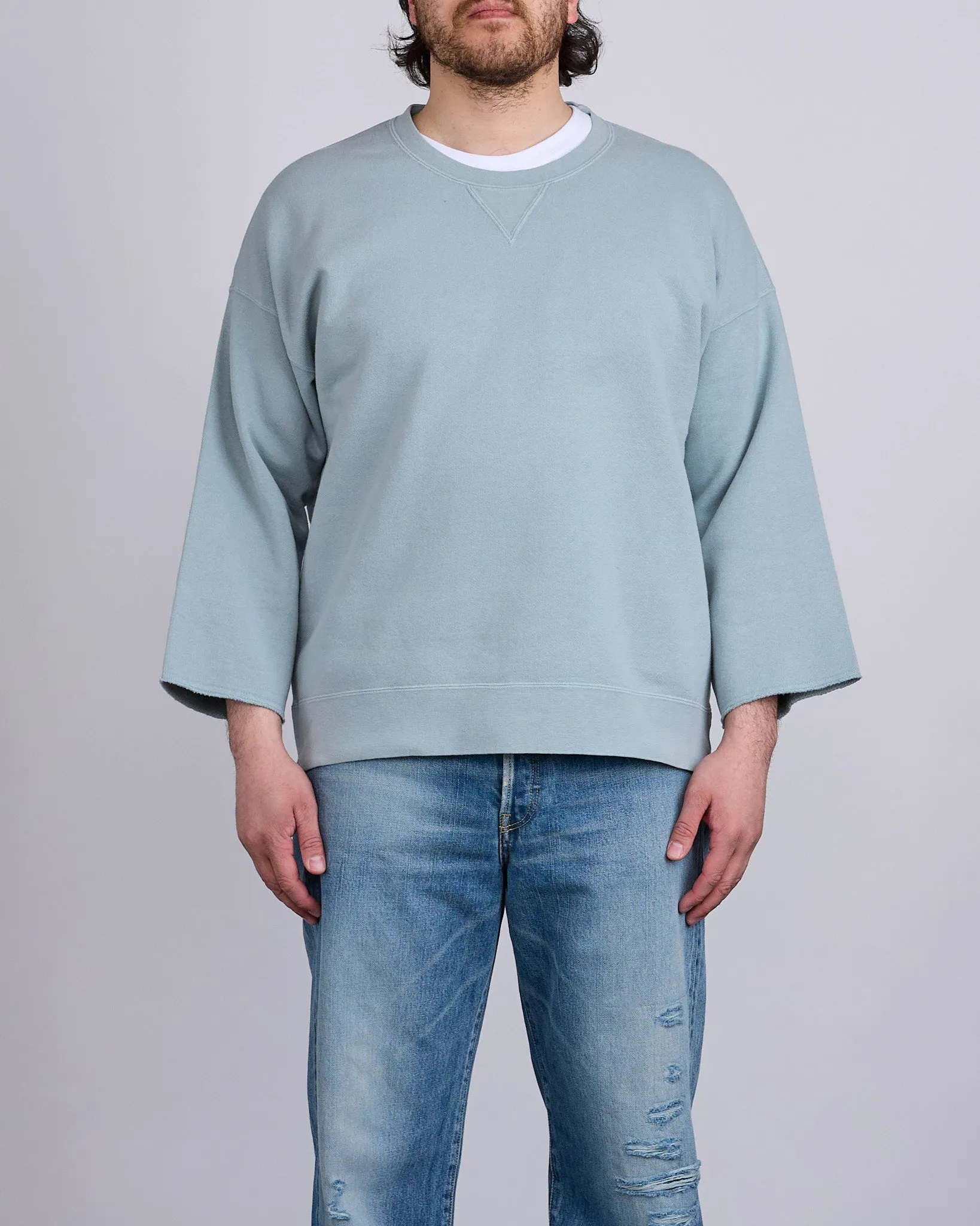 visvim Jumbo SB Crew Sweat 3/4 DMGD Lt.Green