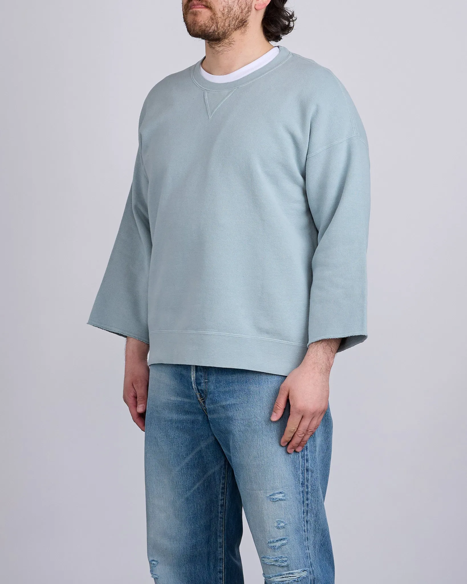 visvim Jumbo SB Crew Sweat 3/4 DMGD Lt.Green