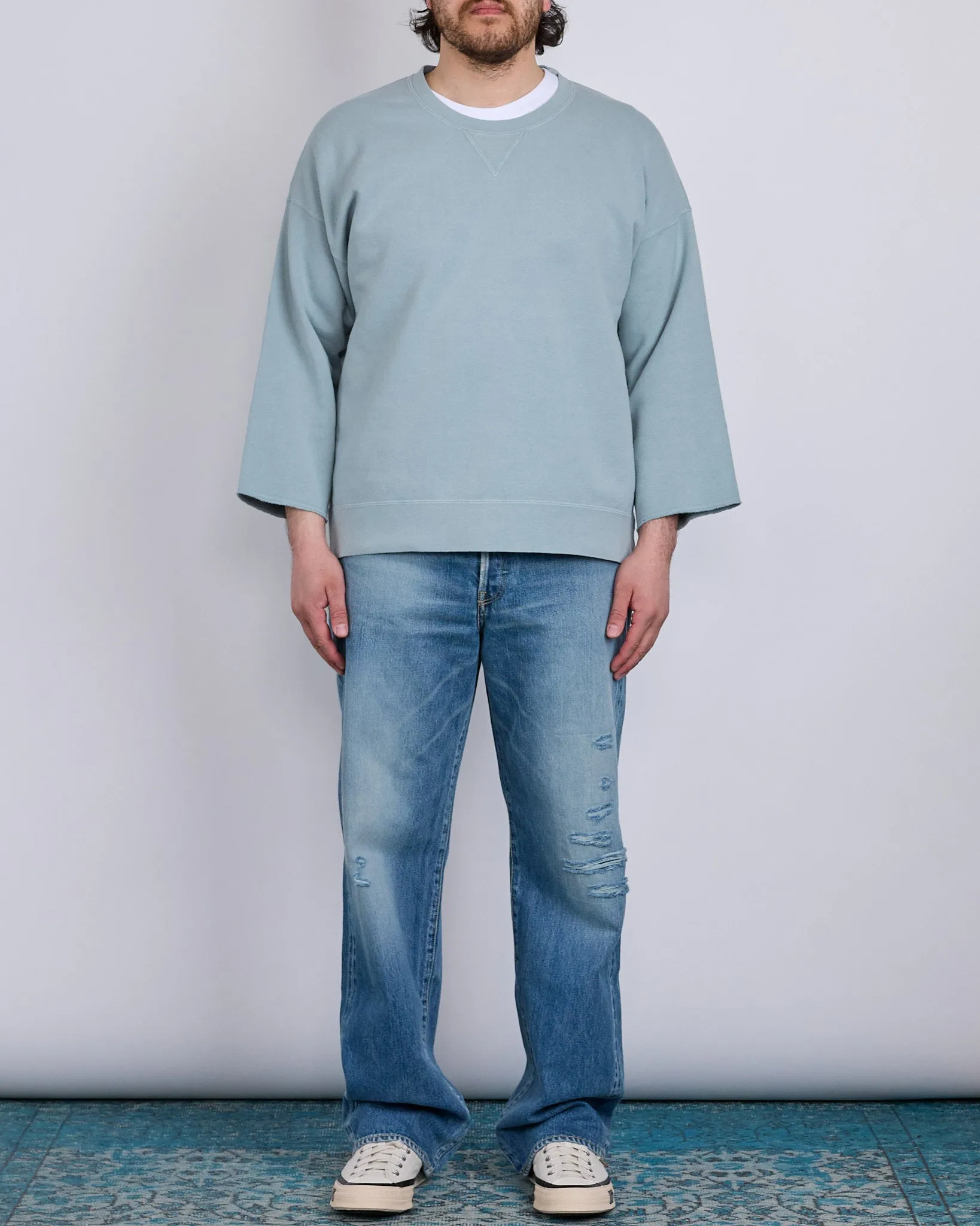 visvim Jumbo SB Crew Sweat 3/4 DMGD Lt.Green