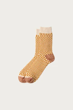 Warped Checker Crew Socks - Gold