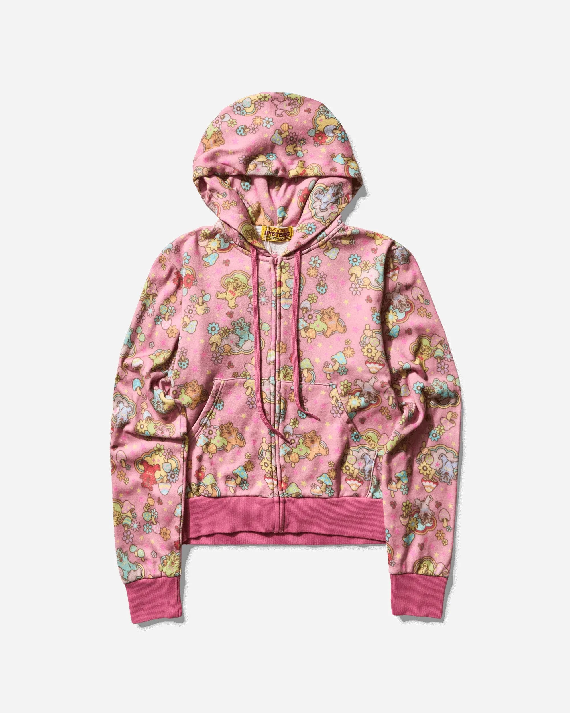 Women's Fire Bear Dream Pattern Zip Hoodie Pink