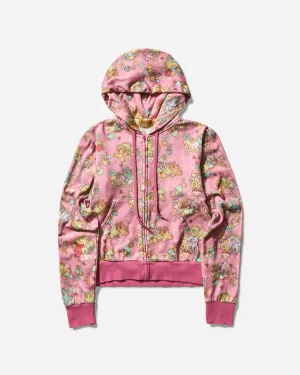 Women's Fire Bear Dream Pattern Zip Hoodie Pink